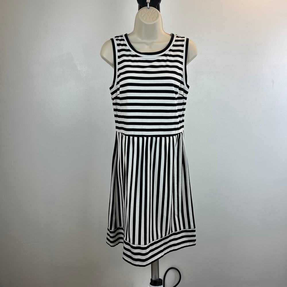 NWT Ann Taylor LOFT Striped Black White Sleeveless Mini Cotton Dress Small